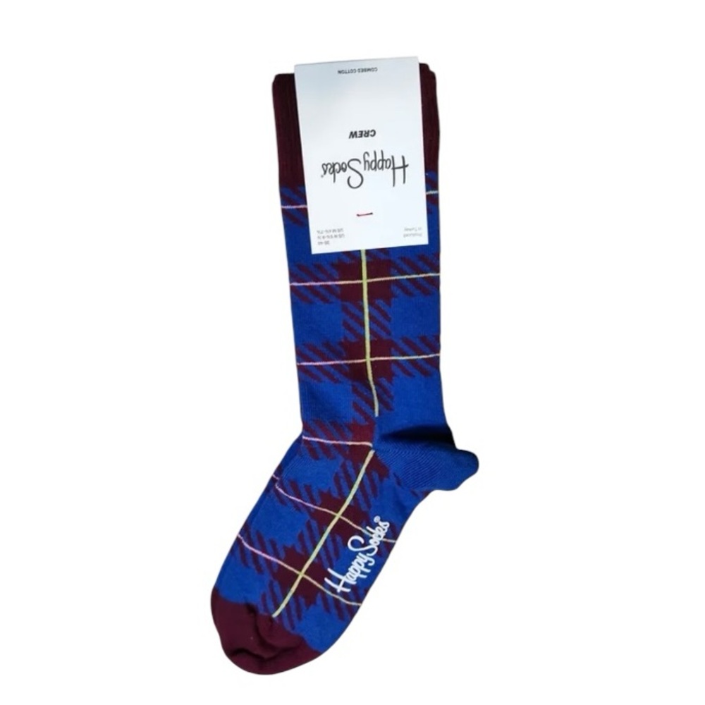 Happy Socks Crew cut combed cotton razor check checkered plaid striped pare NWT - Picture 5 of 6